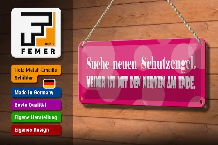 Blechschild Spruch 27x10cm Suche neuen Schutzengel Dekoration