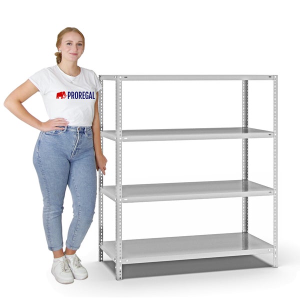 PROREGAL Fachbodenregal Schraubsystem Heavy-Duty Grundregal HxBxT 150 x 130 x 60 cm 4 Ebenen Fachlast 350 kg Beidseitig Nutzbar Lichtgrau