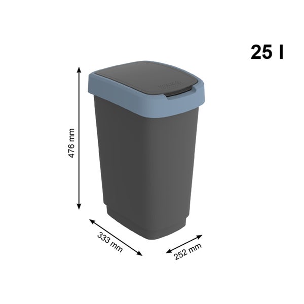 PROREGAL Klassischer Abfalleimer Für Innenbereich 25 Liter HxBxT 47,6 x 25 x 33 cm Kunststoff Schwarz-Blau