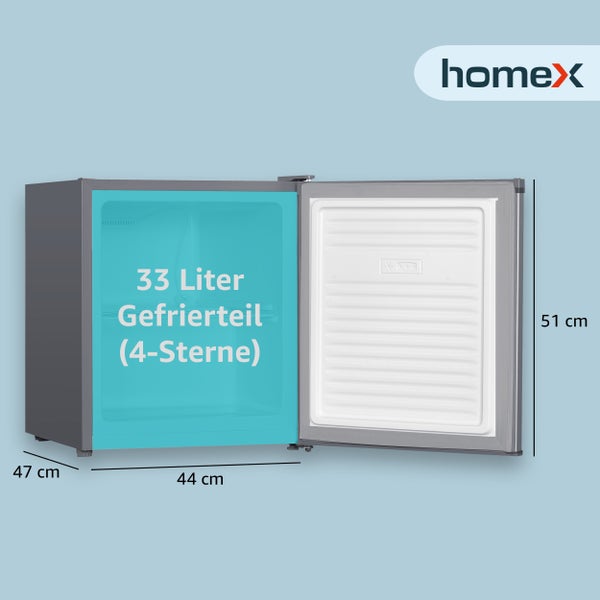 homeX Mini Gefrierschrank Gefriertruhe klein - 33L Nutzinhalt 4-Sterne Gefrierbox Mini Freezer Tiefkühlschrank