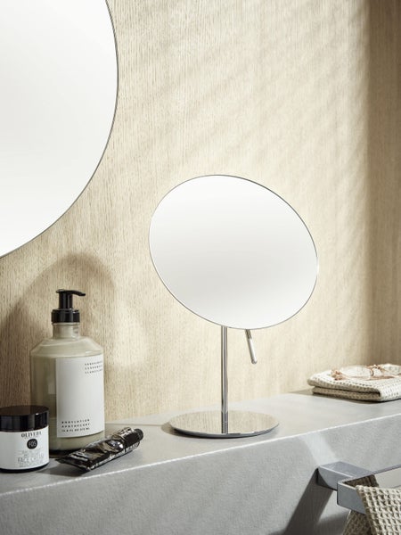Calmwaters Rasierspiegel/Kosmetikspiegel Standspiegel, 3-fache Vergrößerung, chrom, rund, einseitige Spiegelfläche, Kristallglas, Metall, filigraner Griff, Ø 202 mm, 80BS6248