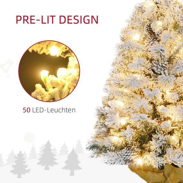 HOMCOM Künstlicher Weihnachtsbaum, 90 cm Christbaum mit 133 Spitzen, 50 warmweiß LED-Lichterketten, Betonfuß, für Weihnachten Deko, Grün