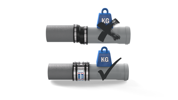 CRASSUS Schlauchadapter Typ 2B CSC 137, CRA14039, außenliegender Adapter zur Verbindung zweier Abwasserrohre für gleiche Rohrdimensionen