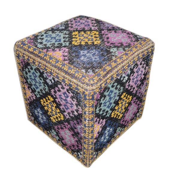 Pouf Hocker handgefertigt Multi Quadrat 42 cm