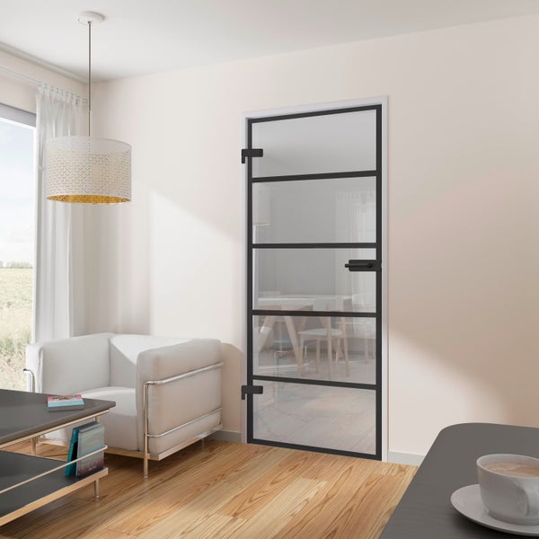 Glastür 834x1972mm Blockstreifen schwarz + Glastürbeschlag Komplettset