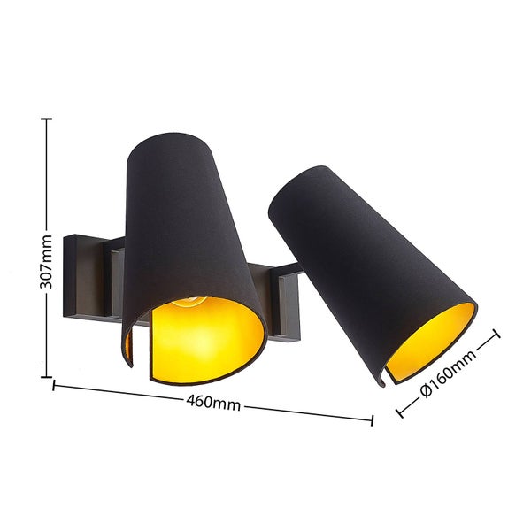 Lucande Wandleuchte, Wandlampe Innen Kemoni (Modern) in Schwarz aus Metall (2 flammig E27) - Wandstrahler Wandbeleuchtung Schlafzimmer / Wohnzimmer Wohnzimmerleuchte