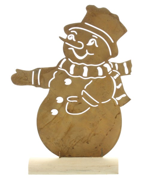 FRANK FLECHTWAREN | Metalldeko Schneemann, 22 x 6 x 30 cm, METALL, HOLZ