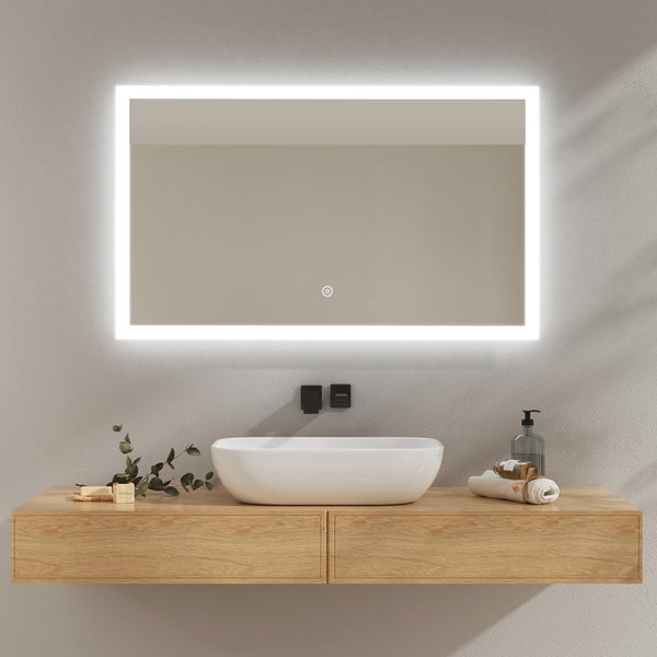 EMKE Badspiegel mit Beleuchtung, LED-Spiegel mit Touchschalter, Anti-Beschlag, 100 x 60cm, Kaltweiß/Warmweiß/Neutralweiß