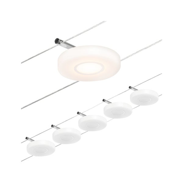 CorDuo LED Seilsystem DiscLED Basisset 5x200lm 5x4,5W 3000K 230/12V Chrom matt, Chrom