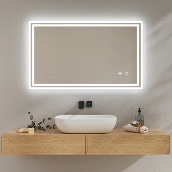 EMKE Badspiegel mit Beleuchtung  100 x 60 cm, LED-Spiegel mit Touchschalter, Anti-Beschlag, Kaltweiß