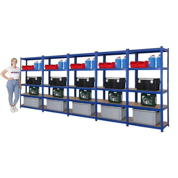 PROREGAL Mega Deal 5x Schwerlastregal Ragnar HxBxT 180 x 90 x 40 cm Fachlast 175 kg Blau