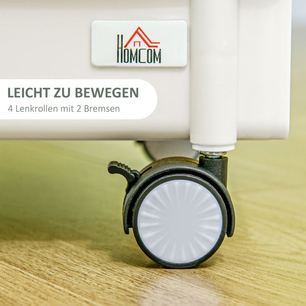 HOMCOM Rollwagen, Servierwagen mit 3 Etagen, Hängekorb, Aufbewahrungswagen mit Griff, Küchenwagen, Beistellwagen für Küche, Wohnzimmer, Büro, Stahl, Weiß