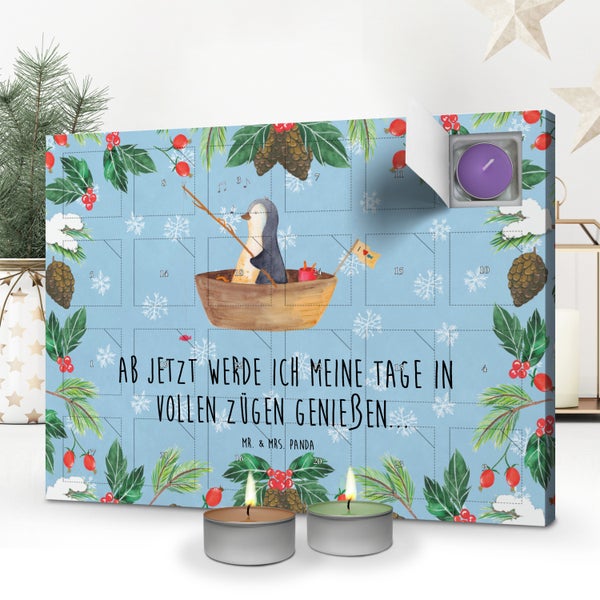 Mr. & Mrs. Panda Duftkerzen Adventskalender Pinguin Angelboot - Blau Pastell