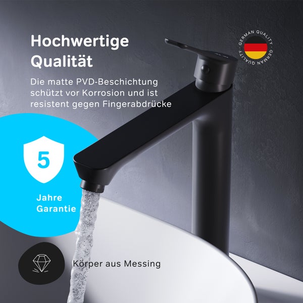 AM.PM Waschtischarmatur für Aufsatzwaschbecken mit Klick-Ablaufgarnitur FTA92222 Hit Schwarz matt