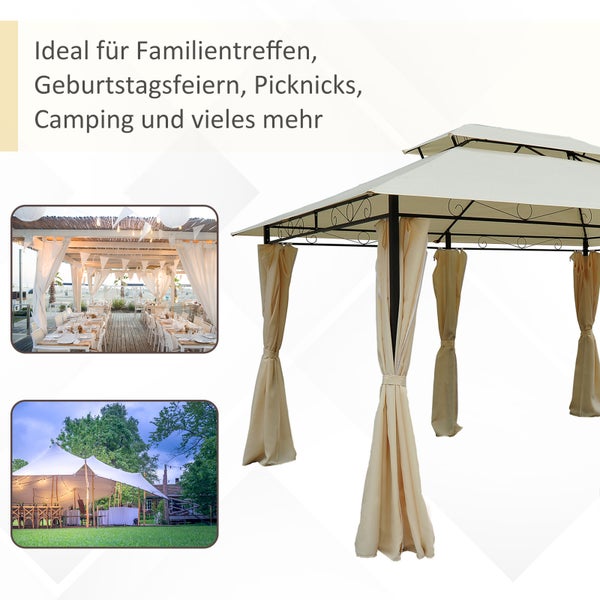 Outsunny Pavillon, 3x4m Gartenpavillon, L297 x W297 x H270 cm, Stahl, Polyester, Beige+Schwarz