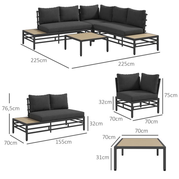 Outsunny 5-tlg. Gartenmöbel-Set, 155L x 70B x 76,5H cm, Aluminium, Polyester, grau