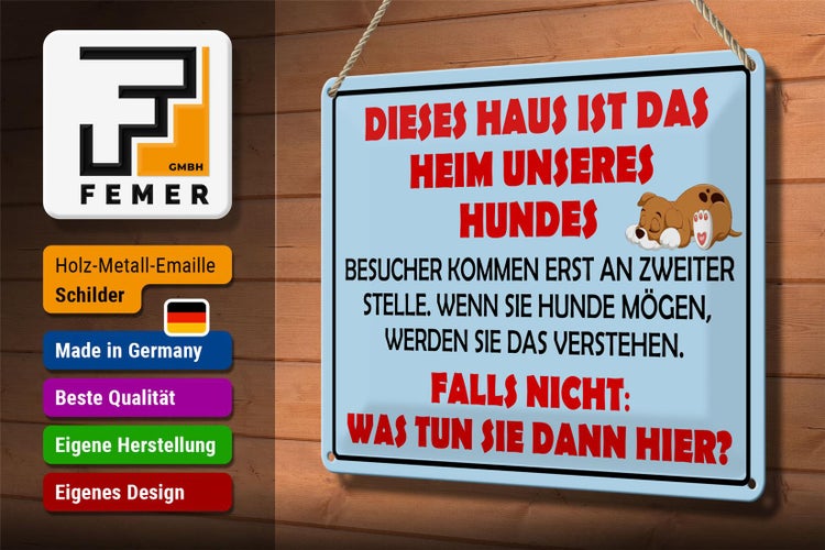 Blechschild Spruch 30x20cm Dieses Haus ist Heim unseres Hundes