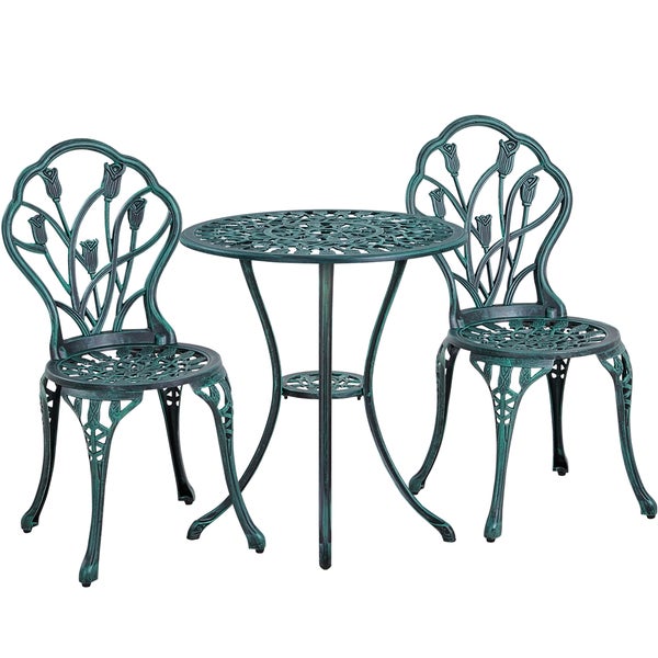 Gartengarnitur mit Tisch und zwei Stühlen aus Metall