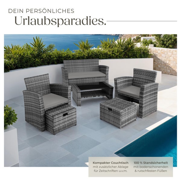 Rattan Sitzgruppe tectake Modena inklusive Staufach und Schutzhülle für 4 bis 6 Personen grau