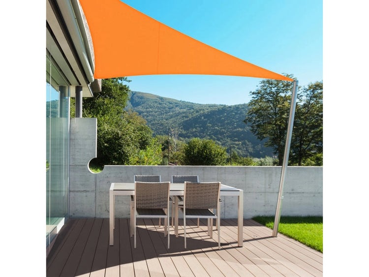 FLOORDIREKT Sonnensegel - Wasserabweisend - Dreieckig - für Garten, Terrasse und Balkon - Orange 3,6 x 3,6 x 5,1 m