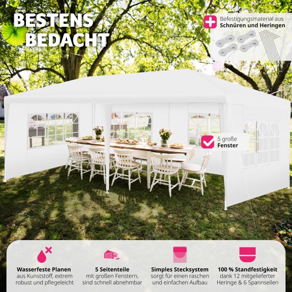 Pavillon tectake Vivara inklusive Spannseile und Heringe 6 x 3 m weiß