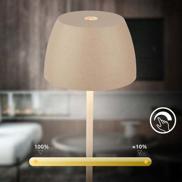 Briloner Serina 2er Set Mini LED Tischlampe kabellos IP44, Dimmbar, Touch, Spritzwasserschutz, akku, Beige, Ø8 x 20 cm