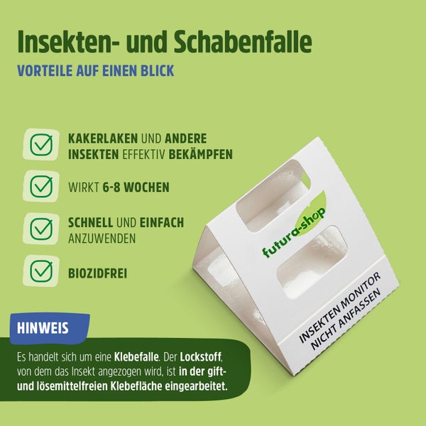 Anleitung zur Anwendung einer Insekten- und Schabenfalle in drei Schritten.