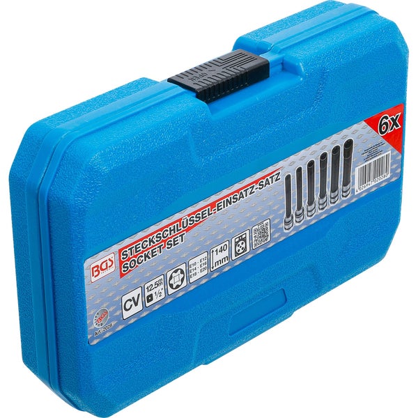BGS Steckschlüssel-Einsatz-Satz E-Profil, extra lang Antrieb Innenvierkant 12,5 mm (1/2) SW E10 - E20 6tlg. - 2028