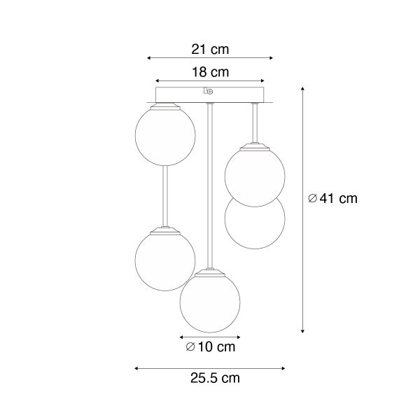 Technische Zeichnung einer Lampe mit Kugelform und Maßangaben