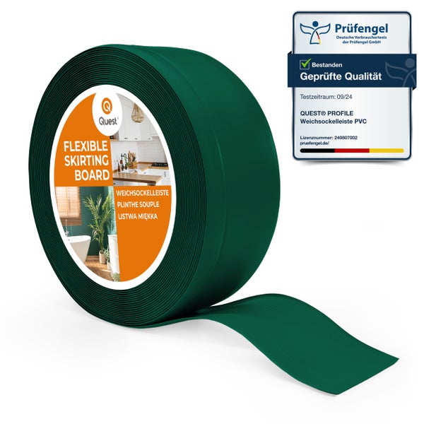 Quest flexible PVC Weichsockelleiste auf Rolle mit Prüfengel Siegel für geprüfte Qualität