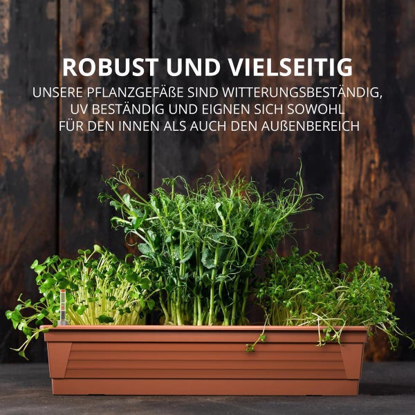 Plastard Blumenkasten Terrakotta 80x21x17 cm mit Hydroeinsatz und Wasserstandsanzeiger Pflanzkasten Balkonkasten