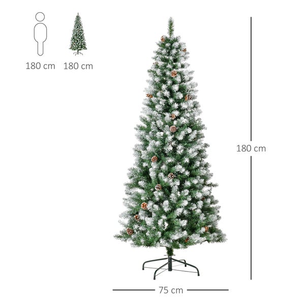 HOMCOM Künstlicher Weihnachtsbaum, 180 cm Christbaum mit Kunstschnee 630 Astspitzen faltbar Standfuß, für Weihnachtsfest, Indoor, Grün+Weiß