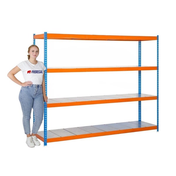 PROREGAL Schwerlastregal Big Metal Yeti Four HxBxT 200 x 180 x 45 cm Fachlast 400 kg Blau-Orange