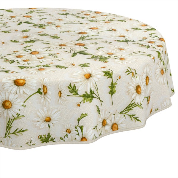 Runde Tischdecke mit Gänseblümchen-Muster aus Stoff für Haus und Garten.