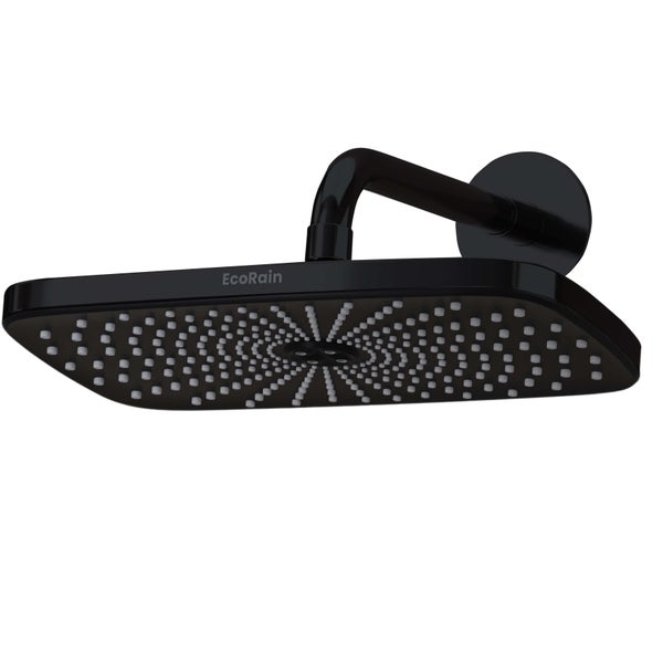 EcoRain Wassersparender Regen Duschkopf Melvin XL 30 CM Schwarz mit Duscharm - 30% Wasserersparnis - Wassersparender Kopfbrause - Regenbrause Rechteckig - Universell - Verbrühungssicherer Duschkopf