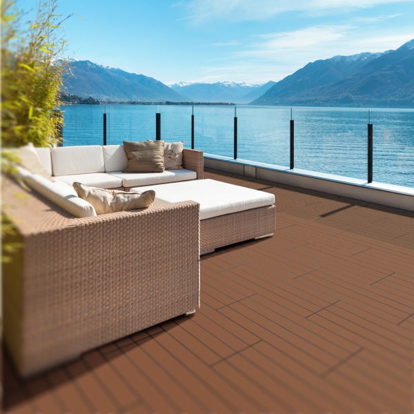 ECD Germany WPC Terrassenfliesen 60x30 cm 24er Spar Set für 4m² Hellbraun in Holzoptik für Garten Balkon Bodenbelag mit Drainage und Klicksystem Terrassendielen Balkonfliesen Klickfliesen Holzfliesen