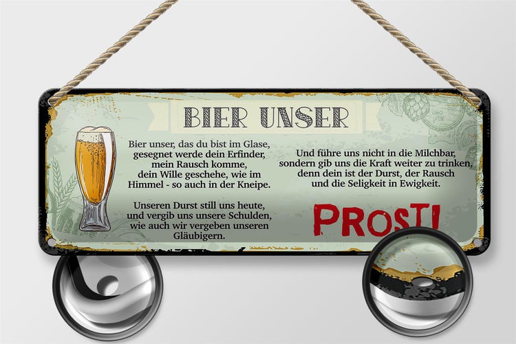 Blechschild Spruch 27x10cm Bier Unser Prost Schild