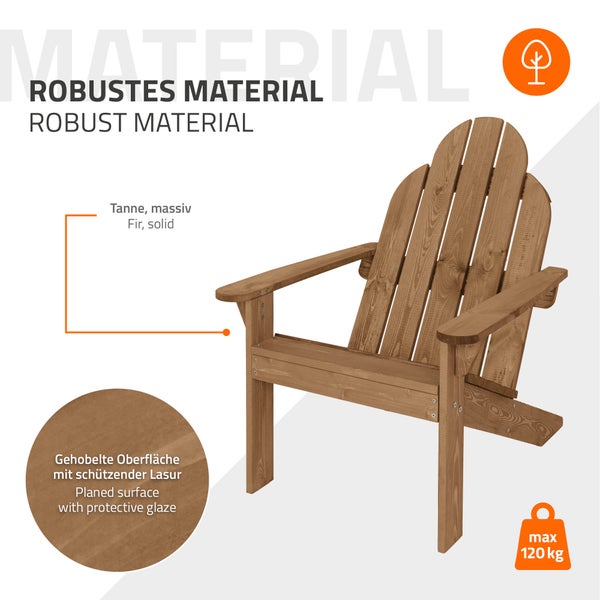 ECD Germany Adirondack-Stuhl 2er Set aus Tannenholz Massiv, 92,5x70x89 cm, Braun, Gartenstuhl mit Rückenlehne & Armlehnen, Holzstuhl, Wetterfeste Gartensessel, Relaxstuhl für Balkon, Garten, Strand