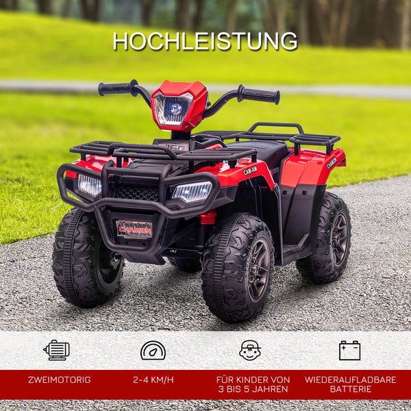 HOMCOM Elektro Kinderquad, mit LED und Musik, für Kinder ab 3 Jahren, 88 x 45 x 50 cm, Kunststoff, Stahl, Schwarz+Rot