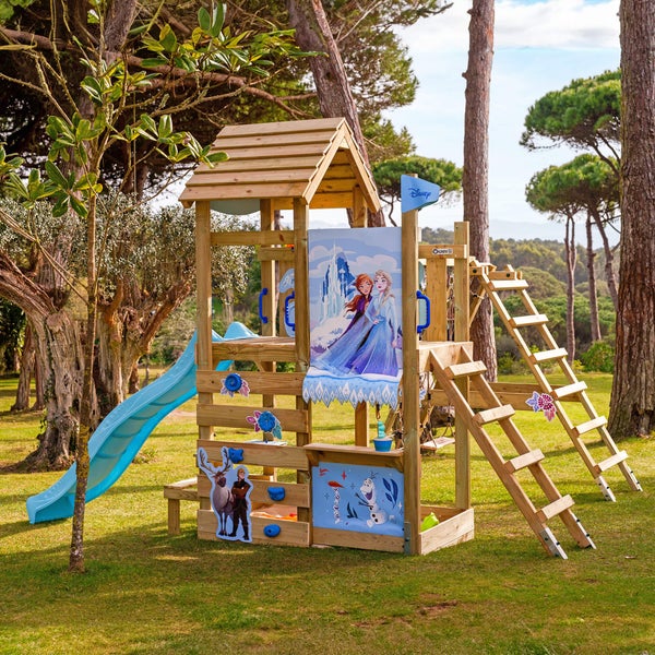 WICKEY Spielturm Disney Stitch Story mit Rutsche, Kletteranbau und Doppelschaukel