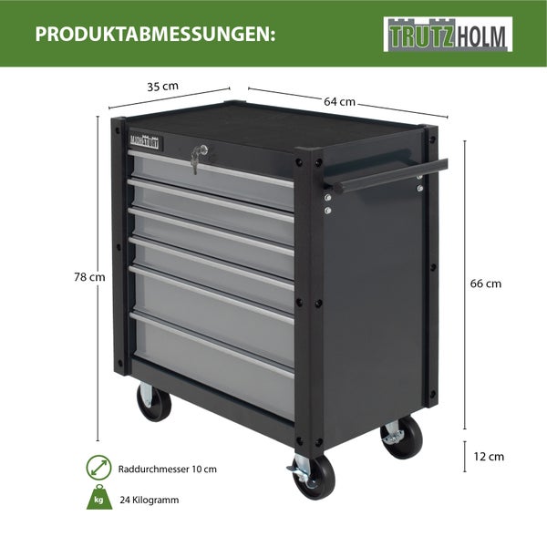 Werkzeugwagen Trutzi 78 x 64 cm 6 Schubladen Rollcontainer Werkstattwagen Werkzeugaufbewahrung grau