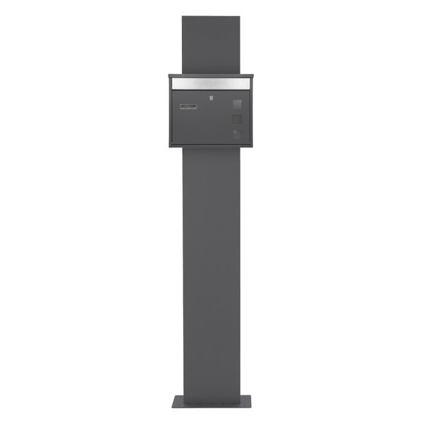 ECD Germany Design Briefkasten mit Pfosten, Standbriefkasten mit Namensschild, Briefkastenanlage, Briefkastenständer Anthrazit 170 cm Edelstahl, Postkasten Anthrazit-Silber Edelstahl pulverbeschichtet