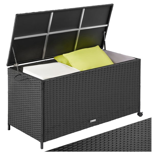 Auflagenbox tectake Kuusamo mit Aluminiumgestell und Rattangeflecht 117 x 54 x 64 cm