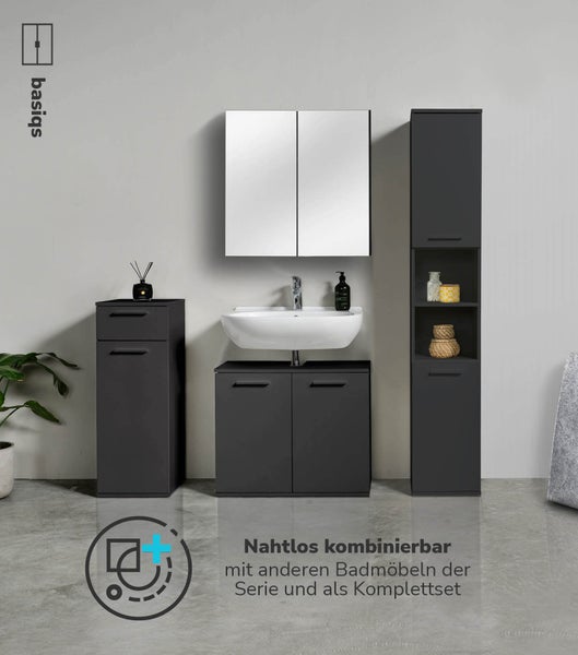 mokebo Badmöbel Set 4-teilig 'Der Steuermann', Badezimmermöbel Set in Anthrazit