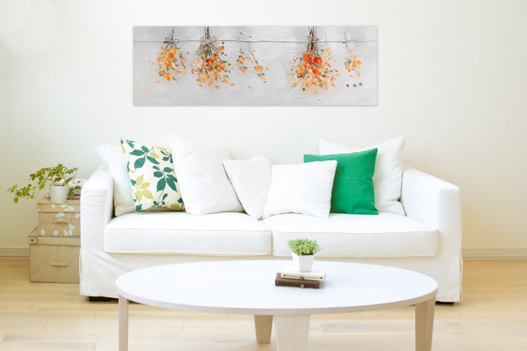 Handgemaltes Gemälde Acrylfarbe 150x50cm Weiß