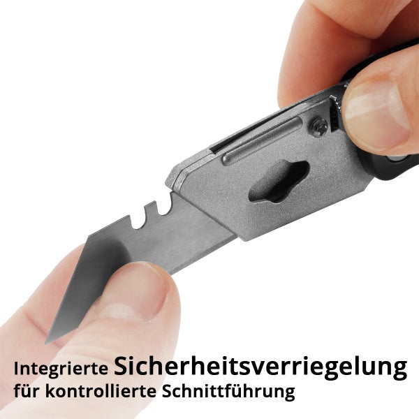 Trapezmesser mit integrierter Sicherheitsverriegelung für eine kontrollierte Schnittführung.