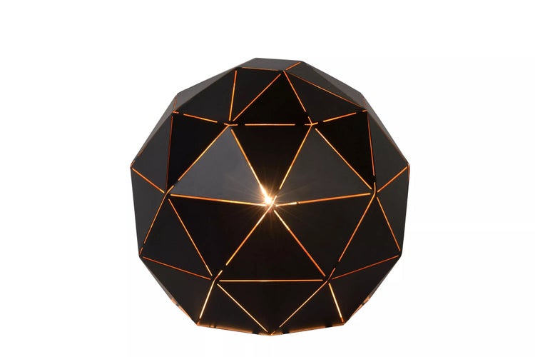 Schwarze dekorative Lampe mit geometrischem Design.