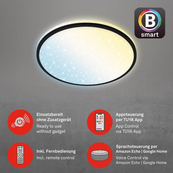 LED Deckenleuchte CCT WiFi Bluetooth Sternendekor 42W schwarz Ø33cm Briloner