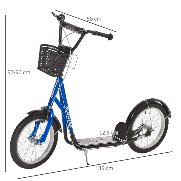 HOMCOM Kinderroller, 139L x 58B x 96H cm, Metall, Kunststoff, Aluminiumlegierung, Gummi, Blau