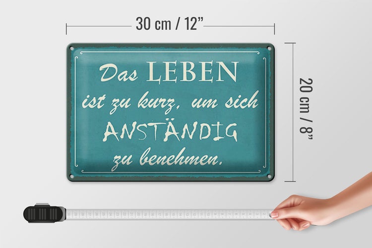 Blechschild Spruch 30x20cm Leben kurz um anständig benehmen